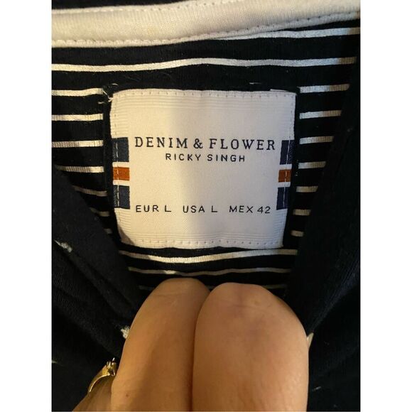 Denim & flower, men’s Ricky Singh, navy blue bird, print pull over top size larg - Picture 4 of 4